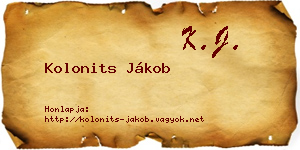 Kolonits Jákob névjegykártya